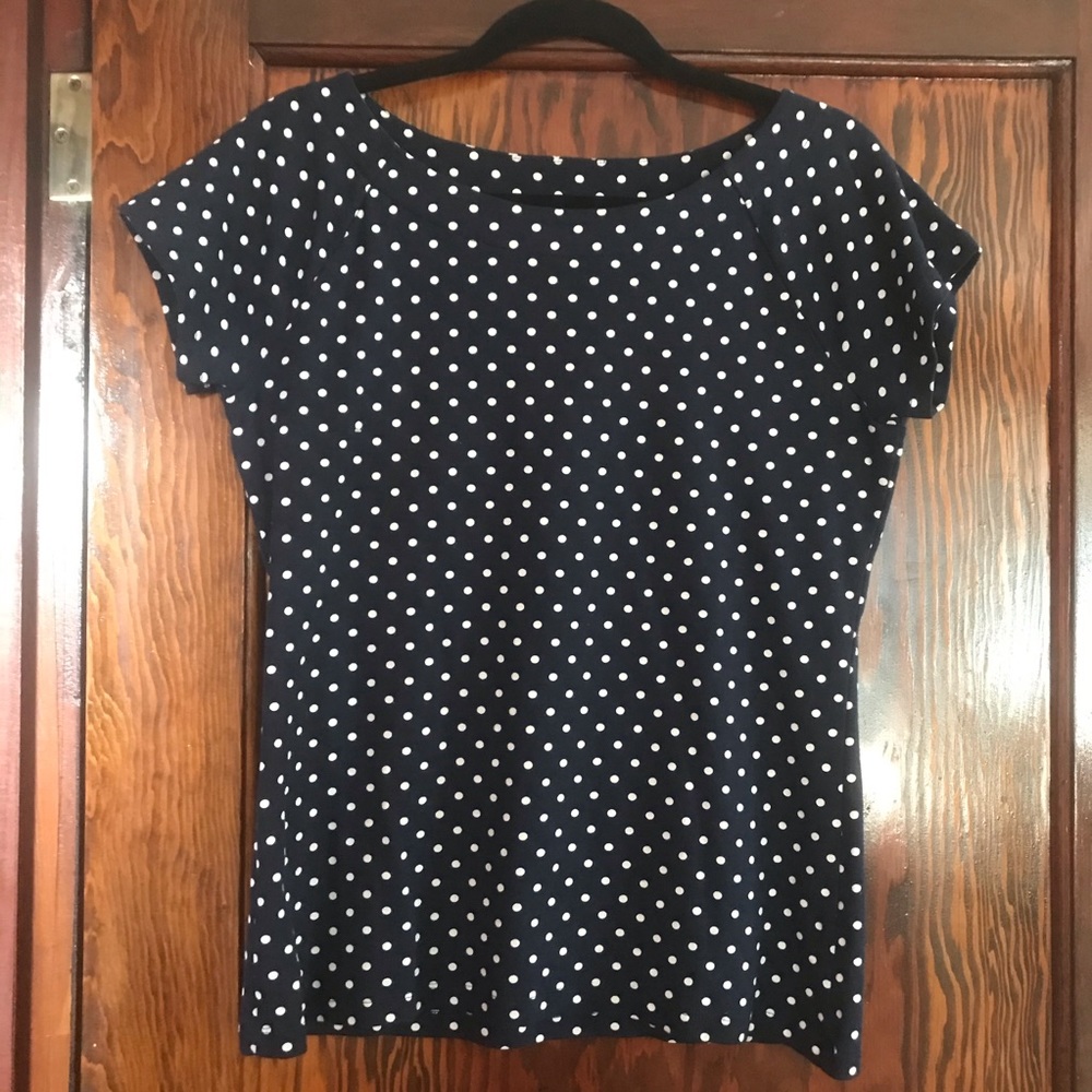 Ralph Lauren Navy and White Polka Dot Top